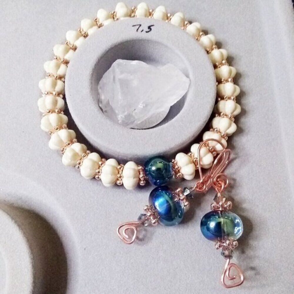 Gorgeous Bracelet & Flashy Earring Set! Shimmering Aurora Borealis Beads +Copper - Picture 16 of 16